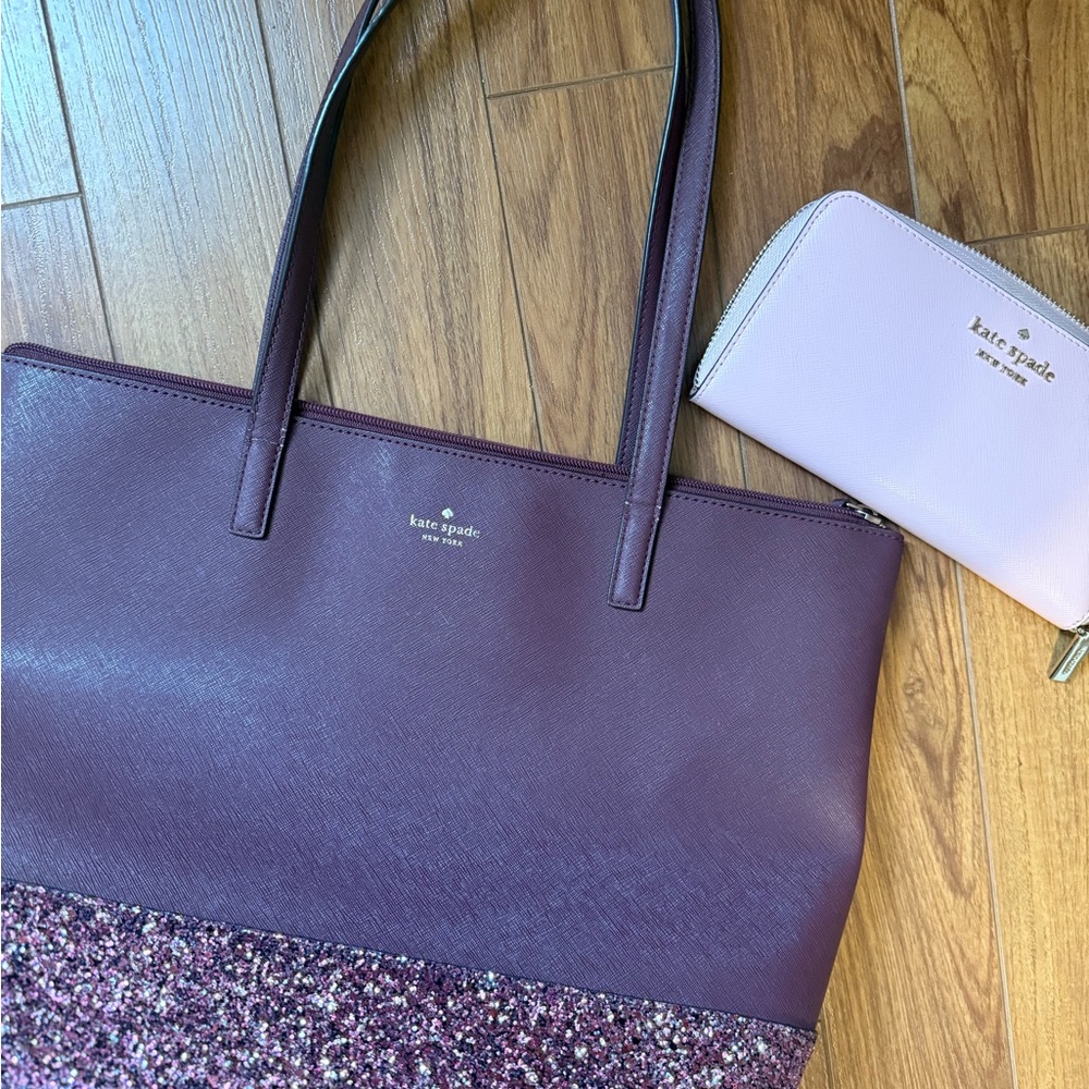 Kate Spade Purple Tote Structured Design and Pink Wallet